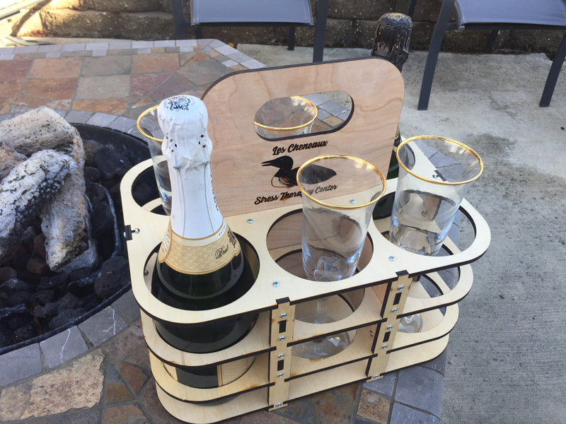 Custom champagne  bottle and glass tote